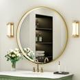 thumbnail image 1 of FTOTI 24 inch Round LED Bathroom Mirror - Gold Metal Frame, Anti-Fog, Dimmable,Wall Mounted Vanity Mirror, 1 of 8
