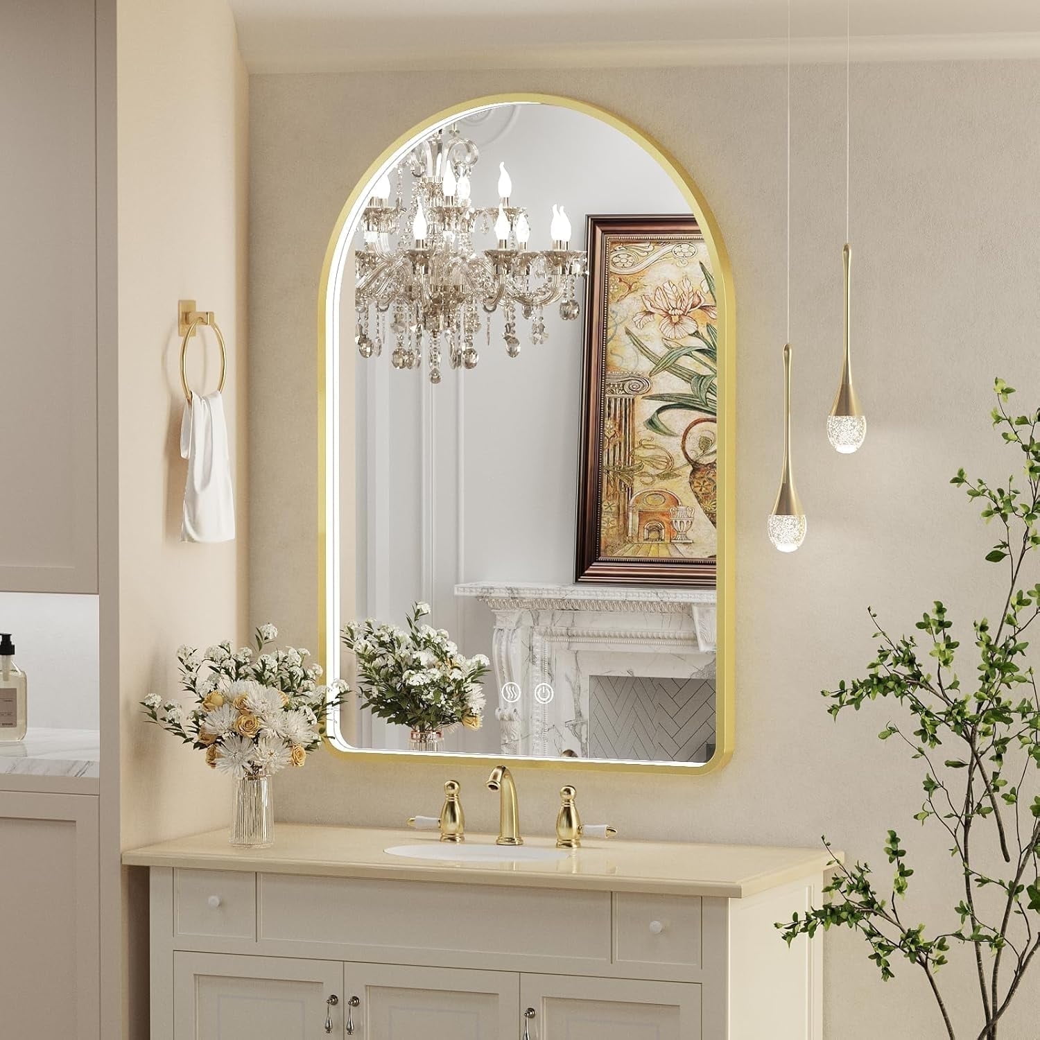 OKPAL 48x32 Inch LED Bathroom Mirror With Lights – Black Frame, Dimmable Front & Backlit, Anti-Fog, 3 Colors