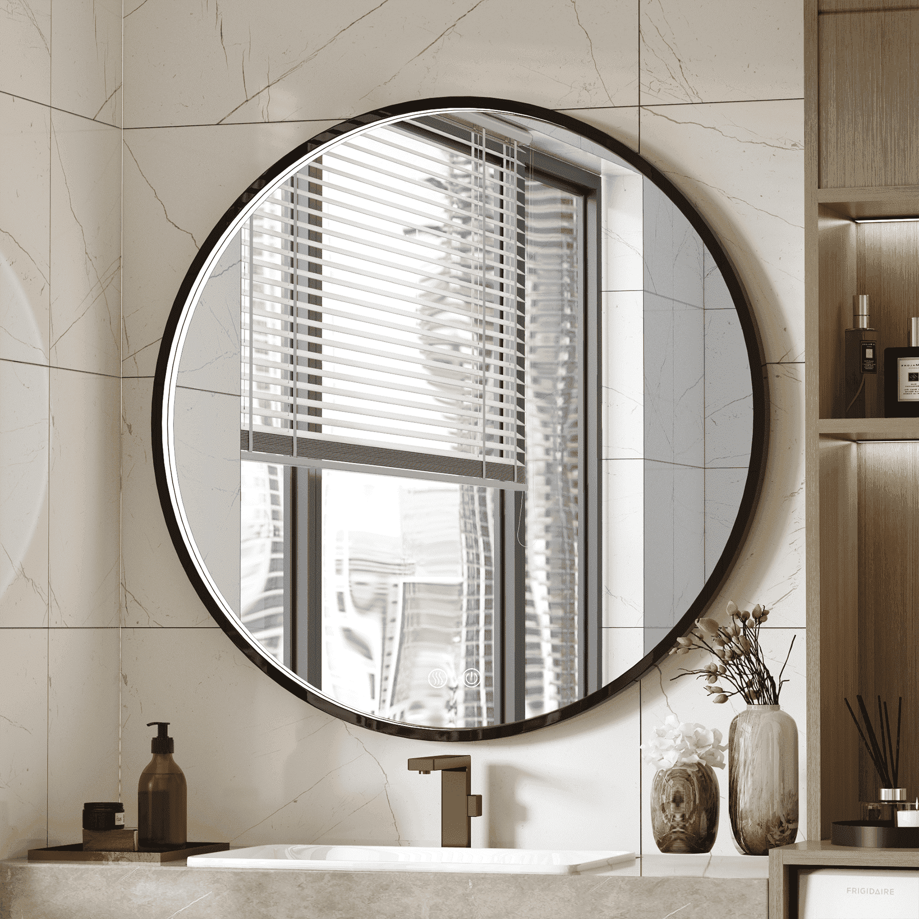 FTOTI 28" Black Frame Round LED Bathroom Mirror,Round Bathroom Mirror ...