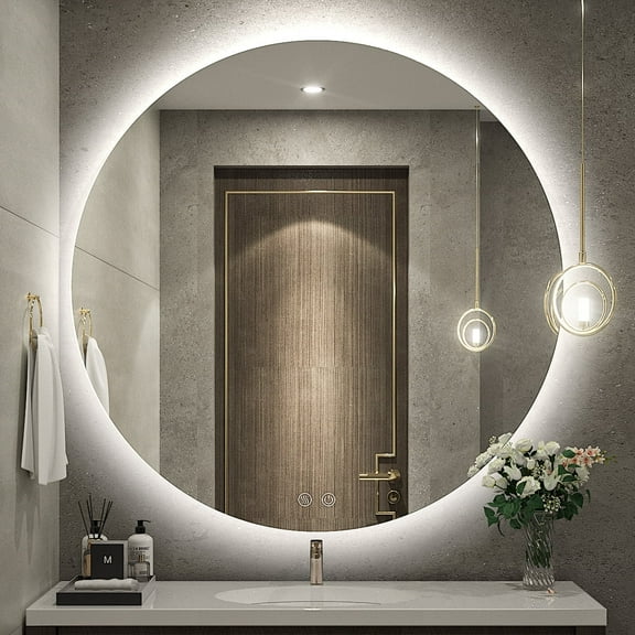 FTOTI 28 inch Round LED Bathroom Mirror - Backlit, Anti-Fog & Dimmable, Frameless Waterproof with Touch Control, for Vanity & Makeup