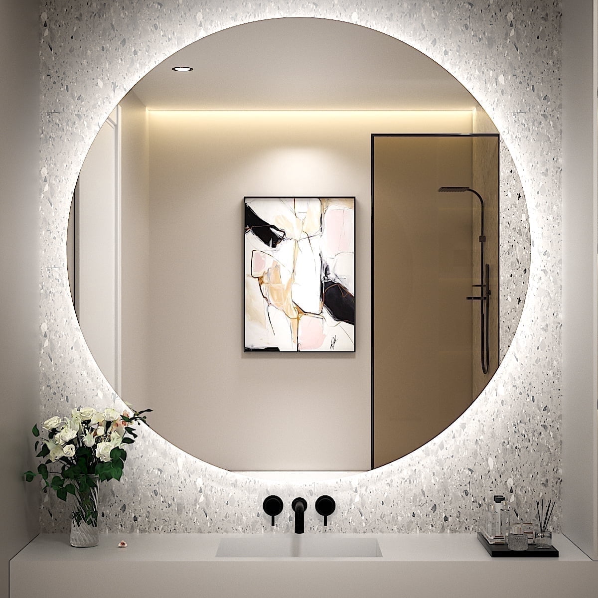 FTOTI 32 Inch LED Backlit Round Mirror for Vanity,Dimmable Lighted ...