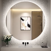 FTOTI 32 Inch LED Backlit Round Mirror for Vanity,Dimmable Lighted Bathroom 6000K Wall Mounted Mirror with Lights,Anti-Fog, Touch Switch and CRI 90+