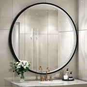 FTOTI 32" LED Black Frame Round Bathroom Mirror with Light,Wall Mounted Lighted Vanity Mirror, Anti-Fog & Dimmable Touch Switch, Waterproof IP54,90+ CRI