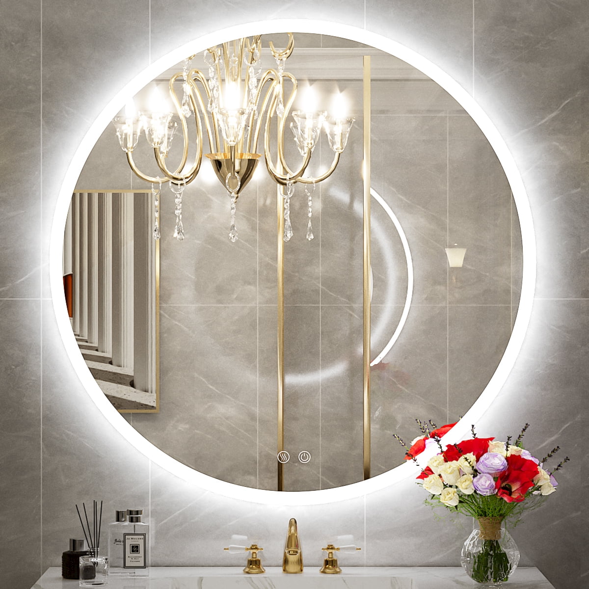 FTOTI 36 Inch LED Bathroom Mirror,Round Mirror,Round Bathroom Mirror ...