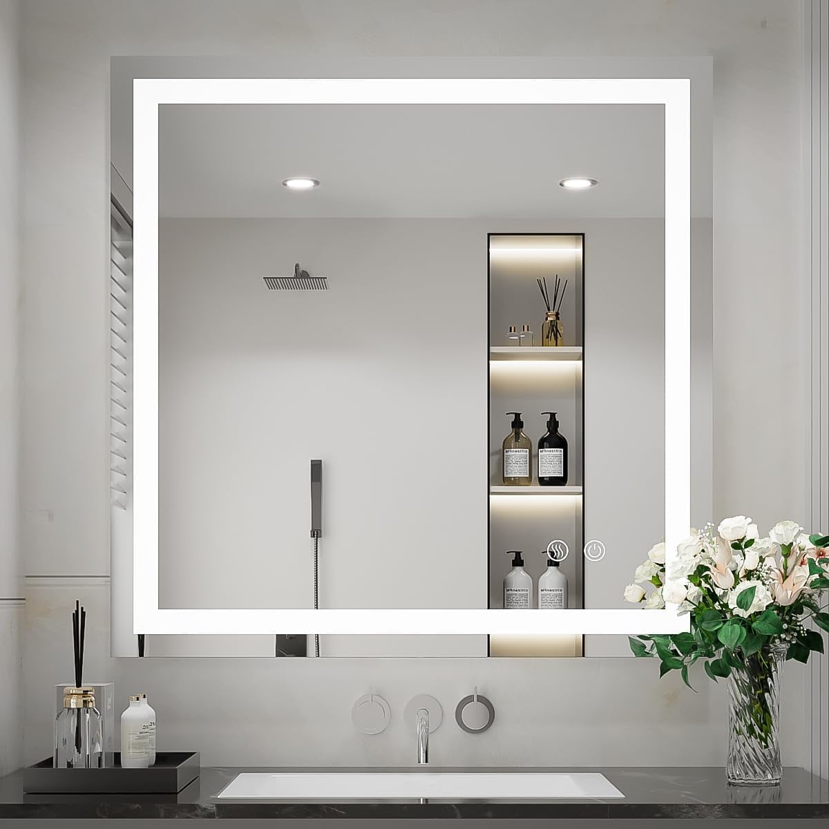 FTOTI 36X36 Inch LED Bathroom Mirror,Vanity Wall Mounted Anti-Fog ...