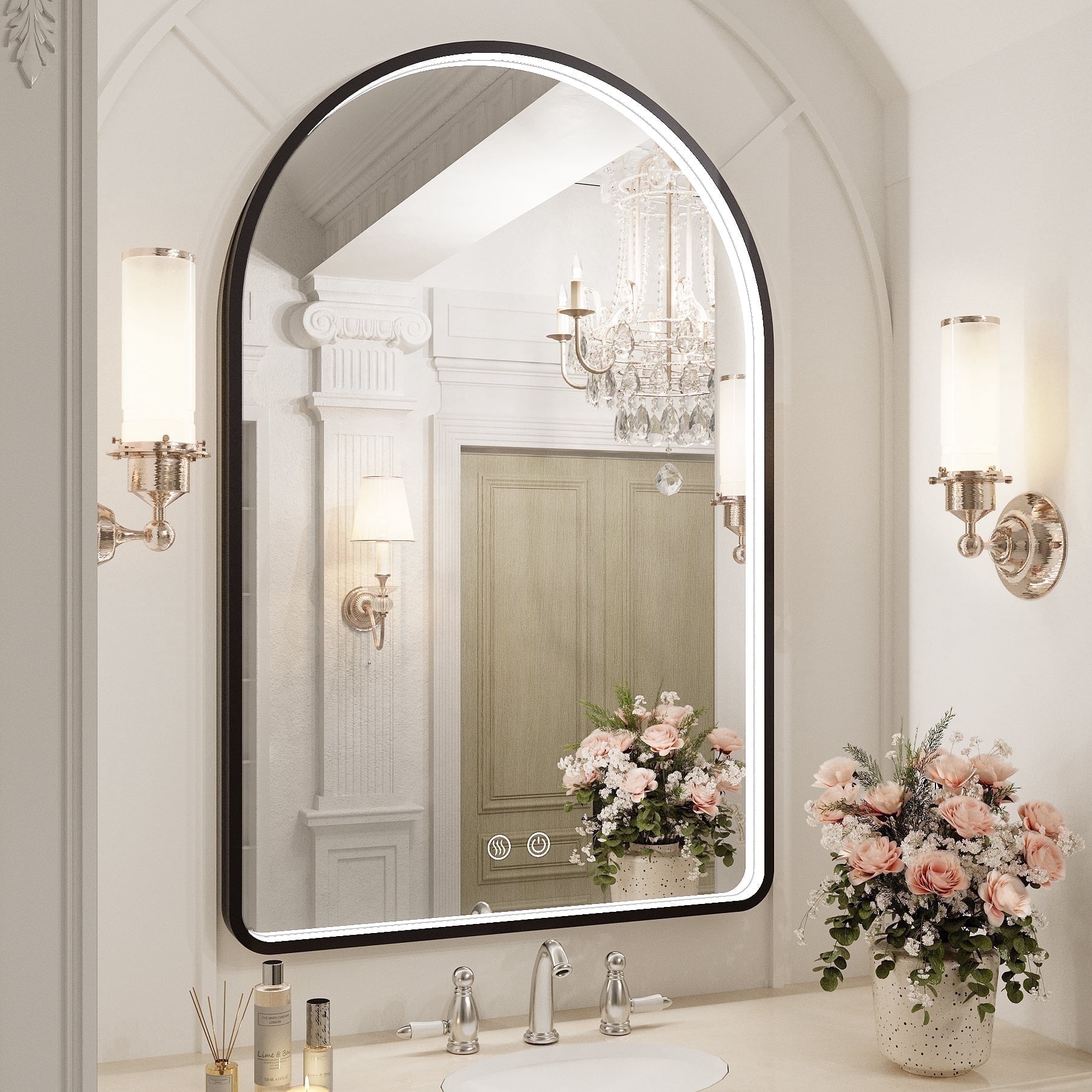 FTOTI 40x30 inch Arched LED Bathroom Mirror - Black Metal Frame, Anti ...