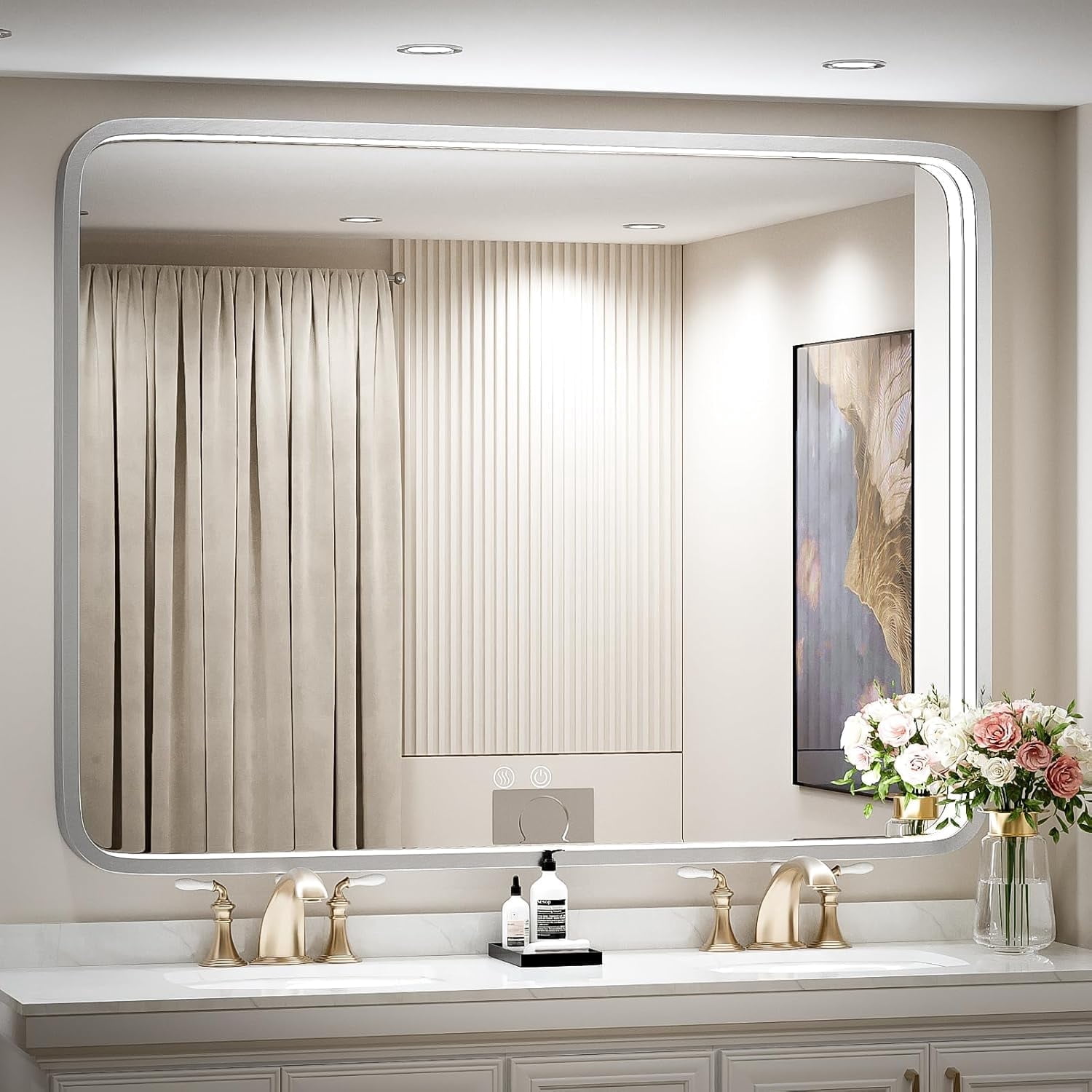 FTOTI 40x30 Inch LED Bathroom Mirror with Light,Brushed Sliver Metal ...