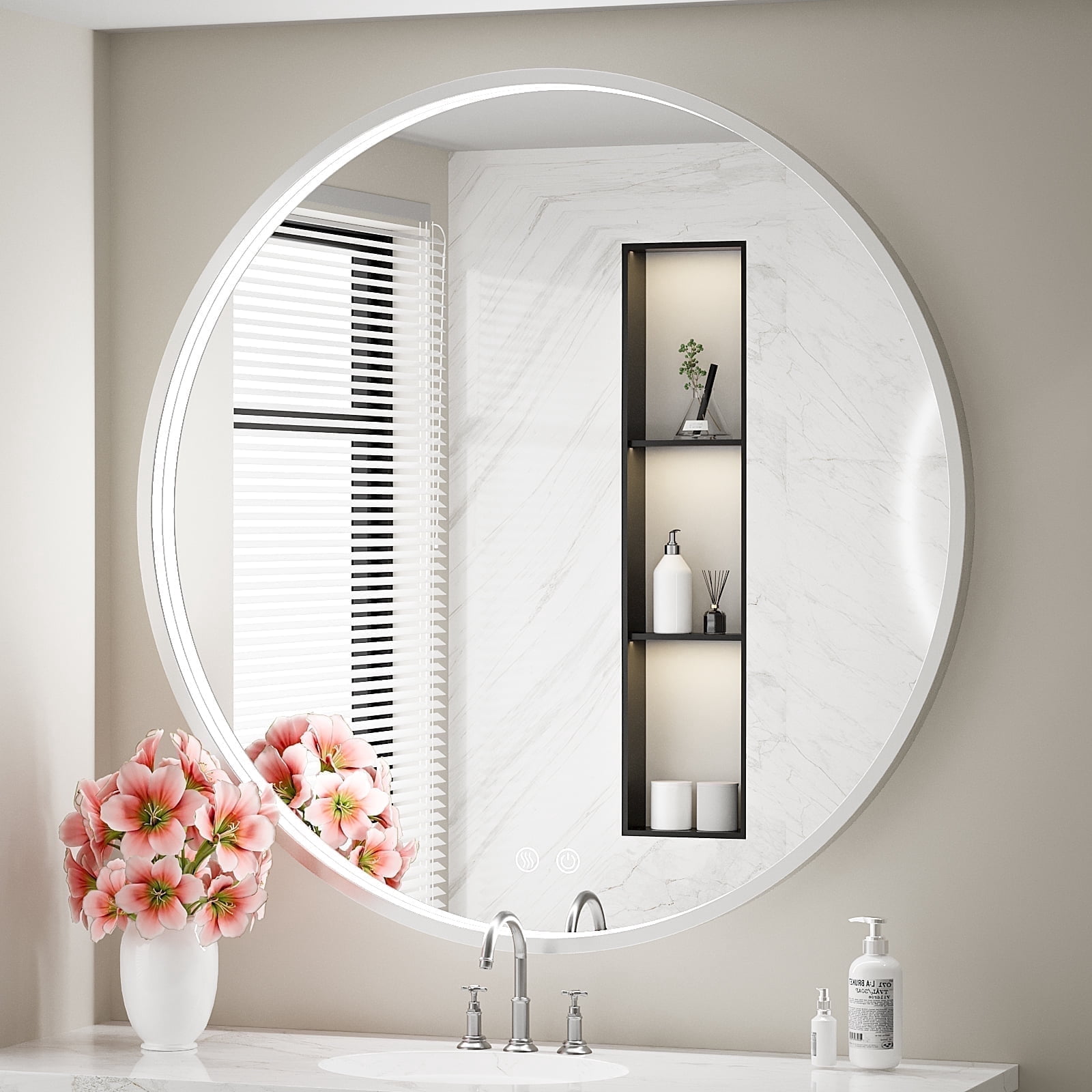 FTOTI 36 inch Round LED Bathroom Mirror with Lights,Sliver Metal Frame ...