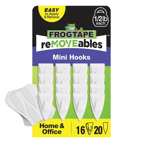 FrogTape reMOVEables Mini Hook for Wall Mount Adhesive, White, 0.5 lb Capacity