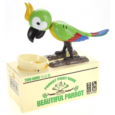FTS Parrot Coin Bank with Realistic Movements, Green (1 Piece)