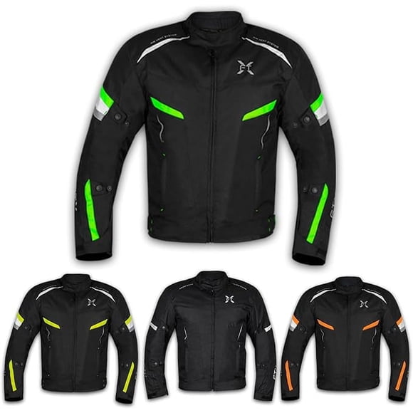 FTX Motorcycle Jacket For Men Waterproof Riding Jacket Textile Windproof Men's Safety Jacket Textile Motorbike CE Armored All Season Hi-Vis Reflective Jacket (Black/Yellow Fluorescent, x_l)