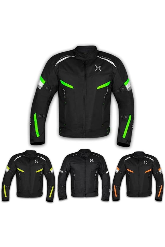 Motorcycle Jacket For Men Waterproof Riding Jacket Textile Windproof Men's Safety Jacket Textile Motorbike CE Armored All Season Hi-Vis Reflective Jacket (Black/Yellow Fluorescent, xx_l)