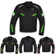 FTX Motorcycle Jacket For Men Waterproof Riding Jacket Textile Windproof Mens Safety Jacket Textile Motorbike CE Armored All Season Hi-Vis Reflective Jacket Black/Yellow Fluorescent, s