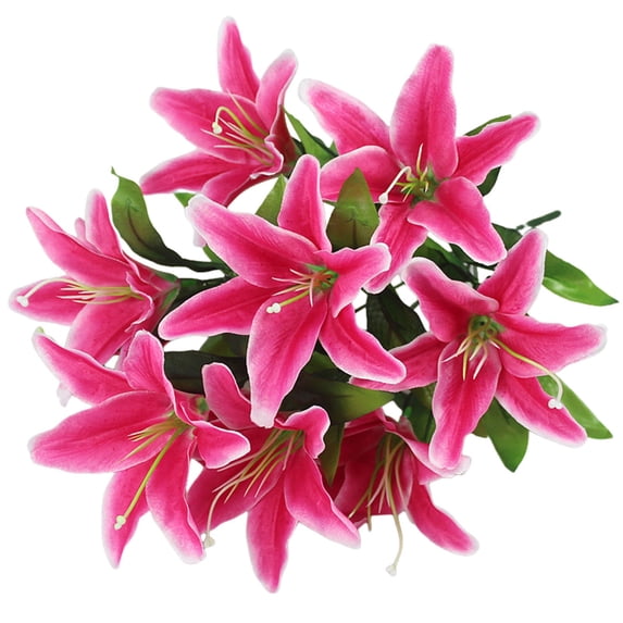 FTsdfkl 10 Heads Artificial Lily Flowers, 18Inch Real Touch Silk Tiger Lily Bouquet with Flexible Stems, Lily Floral Arrangement for Home Wedding Party Decor (Pink)