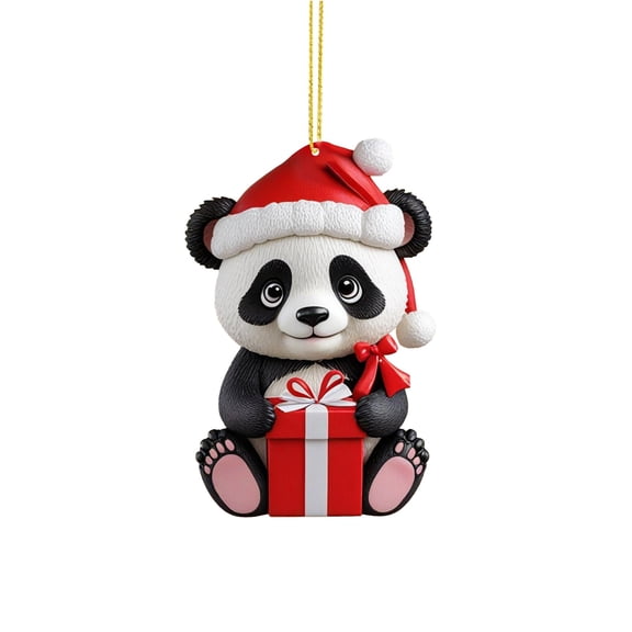 FTsdfkl 1PC 2D Acrylic Panda Christmas Ornaments, 3.1IN Cute Panda with Santa Hat & Gift Box Hanging Decor,Christmas Decorations for Animal Lovers Holiday Party Home Gift