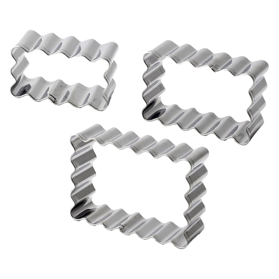 FTsdfkl 3 Sizes Fluted Rectangle Stainless Steel Cookie Cutter Set, Jagged Edge Metal Dough Cutters For Baking Fondant Sandwich