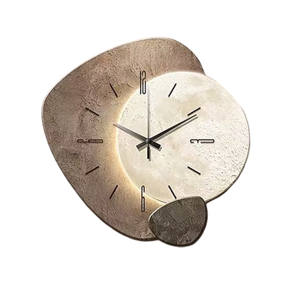 FTsdfkl 30cm Irregular Moon Silent Wall Clock, LED Light Decorative Battery Operated Clock for Living Room Bedroom