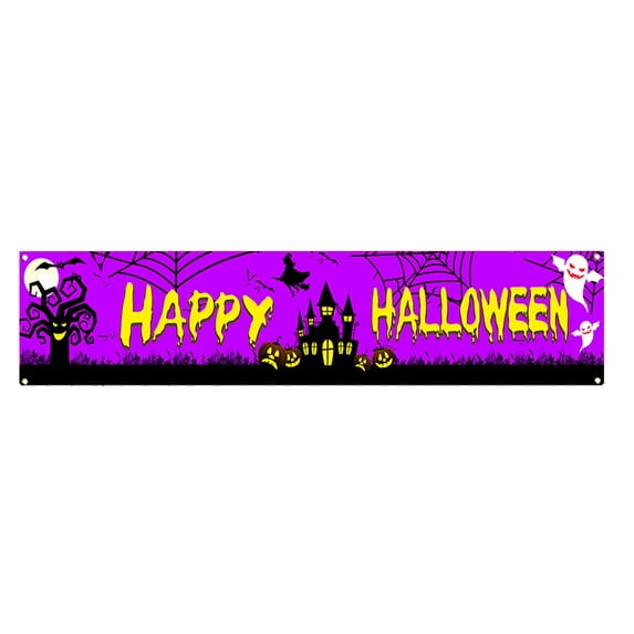 FTsdfkl 98 x 19.7 Inch Happy Halloween Banner,Scary Pumpkin & Ghost Halloween Decorations, for Indoor Outdoor Halloween Supplies Holiday Festive Decoration