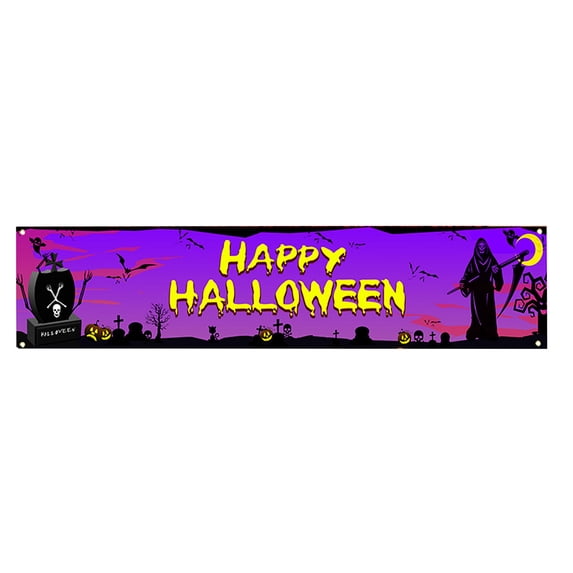 FTsdfkl 98 x 19.7 Inch Happy Halloween Banner,Scary Pumpkin & Ghost Halloween Decorations, for Indoor Outdoor Halloween Supplies Holiday Festive Decoration