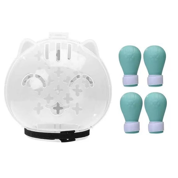 FTsdfkl Anti-Bite Cat Head Cover,Breathable Cat Bubble Muzzle for Grooming with 4 Silicone Paw Shoes,for Pet Bathing Shaving Nail Trimming