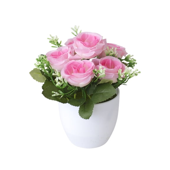 FTsdfkl Artificial Rose Potted , Silk Rose Flower Arrangement, Multicolor Rose Bunch with White Pot, for Home, Office, and Balcony Decor