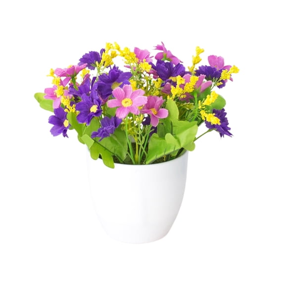 FTsdfkl Artificial Wild Daisy Potted , Multicolor Wildflower Arrangement, Mixed Daisy Bunch with White Pot, for Home, Office, and Balcony Decor