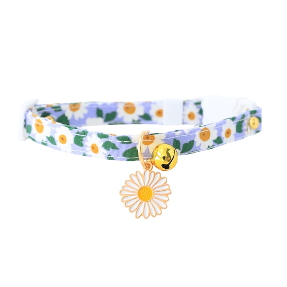 FTsdfkl Cotton Breakaway Cat Collars with Bell, Daisy Pendant Kitty Kitten Collars, Black Blue Collar Suitable For Both Female And Male Cats