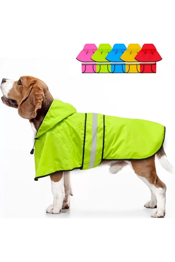 Dog Raincoat Waterproof Windproof Reflective Slicker, Lightweight Breathable Rain Jacket,with Adjustable Belly Strap and Leash Hole for Small Medium Large Dogs