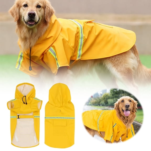 FTsdfkl Dog Raincoat with Hood, Ultra - Light Breathable Waterproof Poncho Rain Jacket Dog with Back Pocket, Adjustable Drawstring Reflective Strip