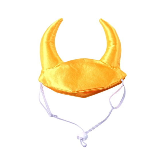 FTsdfkl Golden Devil Horn Pet Hat, Adjustable Polyester Halloween Holiday Novelty Table Ornament Headwear for Cats Small Medium Dogs Party Photo Prop