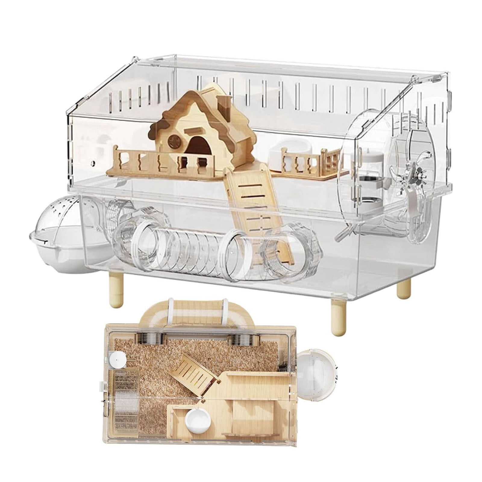 FTsdfkl Large Hamster Cage ,9 in 1 with All Accessories, 2-Layer Acrylic Hamster House with Full Transparent Viewing, Mouse Cage for Pet Mice,Hamster Habitat for Hamster, Gerbils