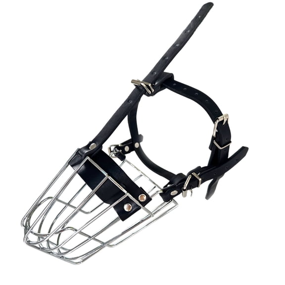 FTsdfkl Muzzle Metal Mask For Medium And Large Dogs, Secure Wire Basket Adjustable Durable Leather Straps,Circumference is 18.5-25.5 in, Length is 4.3-5.12 in.