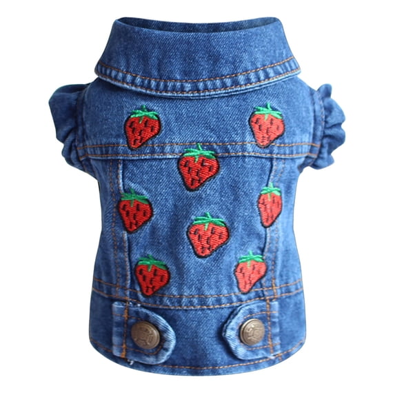 FTsdfkl Pet Clothes, Dog Jeans Jacket, Cool Blue Denim Coat Small Medium Dogs Lapel Vests, Puppy T-Shirt Comfort and Cool Apparel for Small Medium Dogs Cats,Strawberry Design,XL