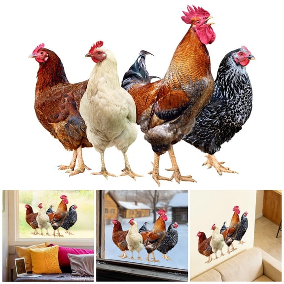 FTsdfkl Realistic Farm Chicken Wall Decal, 11.6Inch 3D Rooster & Hen Window Sticker, Removable Farmhouse Style Animal Decor for Home, Kitchen, Living Room