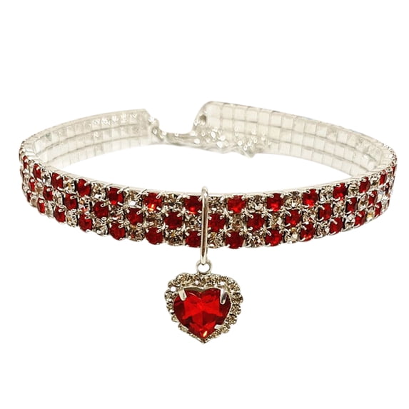 FTsdfkl Rhinestone Pet Collar, Sparkling 3 Rows Diamond Dog Collars,Adjustable Diamond Elastic Love Heart Pendant Wedding Cat and Dog Small Pet Necklace Jewelry(Red,L)