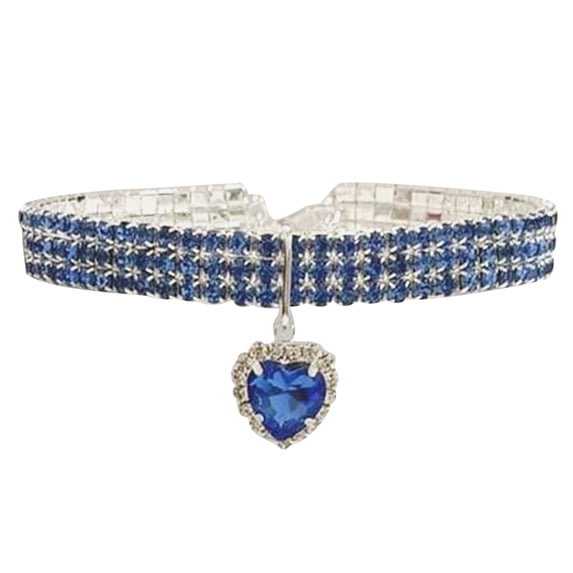 FTsdfkl Rhinestone Pet Collar, Sparkling 3 Rows Diamond Dog Collars,Adjustable Diamond Elastic Love Heart Pendant Wedding Cat and Dog Small Pet Necklace Jewelry(Blue,M)