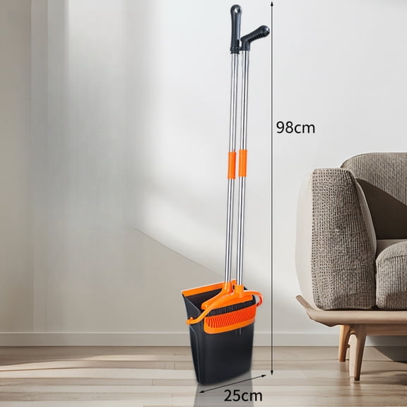 FU NENG Foldable Standing Sweeper with 4-Row Bristles, Windproof Broom and Dustpan