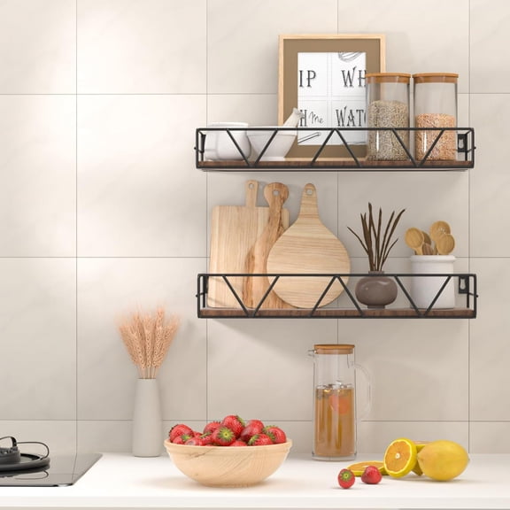 FU NENG Home Bathroom Shelving Unit Kitchen & Living Room Wall-Mounted Shelving Floating Storage Rack Wood & Wrought Iron Combination Shelving Unit