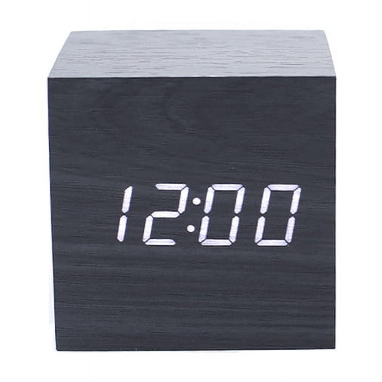 FUkuuka Digital Mini Size Wooden Cube Alarm Clock With Led Voice Control Sensor Function