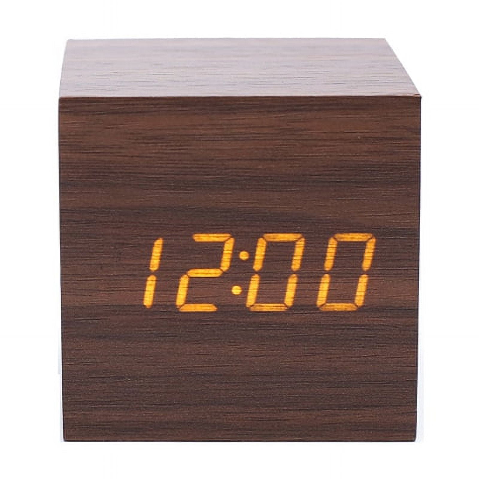 FUkuuka Digital Mini Size Wooden Cube Alarm Clock With Led Voice Control Sensor Function