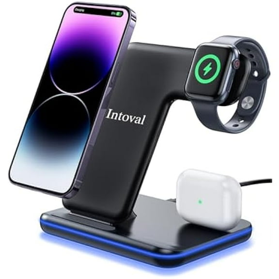FU1999 Charging Station for Apple iPhone/iWatch/Airpods, 3 in 1 Wireless Charger for iPhone 14/13/12/11/XS/XR/XS/X/8, iWatch 8/Ultra/7/6/SE/5/4/3/2, Airpods Pro2/Pro1/3/2/1 (Z5,Black)