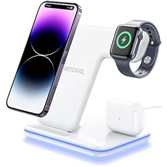 FU1999 Charging Station for Apple iPhone/iWatch/Airpods, 3 in 1 Wireless Charger for iPhone15/14/13(Pro, Pro Max) 12/11/XS/XR, iWatch9/8/Ultra/7/6/SE/5/4/3/2, Airpods Pro2/Pro1/3/2/1(Z5 White)