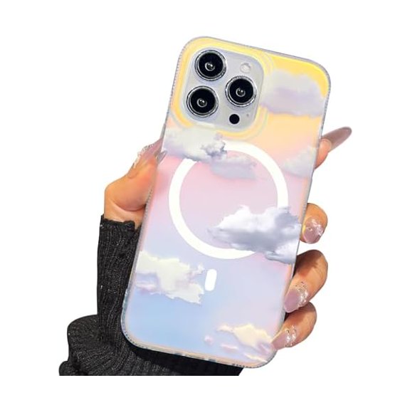 FU1999 Compact Case for iPhone 15 Pro Iridescent Cloud Design,[Compatible with MagSafe] Cute Soft Slim TPU Shockproof Protective Phone Cases Cover for Women Aesthetic