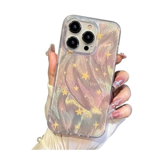 FU1999 Compact Case for iPhone 16 Pro Max Shiny Fade Star Design,Cute Trendy Soft Slim TPU Shockproof Protective Phone Cases Cover for Women Girls Aesthetic Glitter