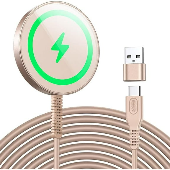 FU1999 for MagSafe Charger 15W Wireless Charger for iPhone 16 Pro Max/16 Pro/16/16 Plus/15/14/13/12 Magnetic Charging Pad for AirPods 4/3/Pro/Pro 2 Galaxy S25 with Dual USB A/C Ports,Desert Titanium