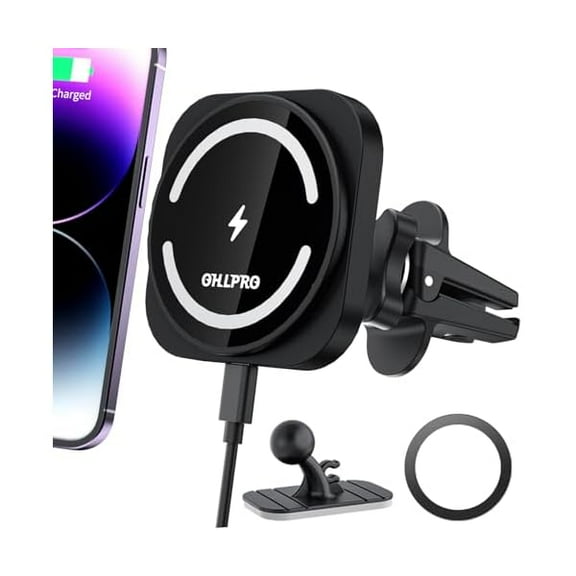 FU1999 for Magsafe Car Mount Wireless Charger Magnetic Phone Holder Air Vent with Stick on Dashboard Compatible iPhone 16/15/14/13/12 Pro Max Mini,15W Fast Charging