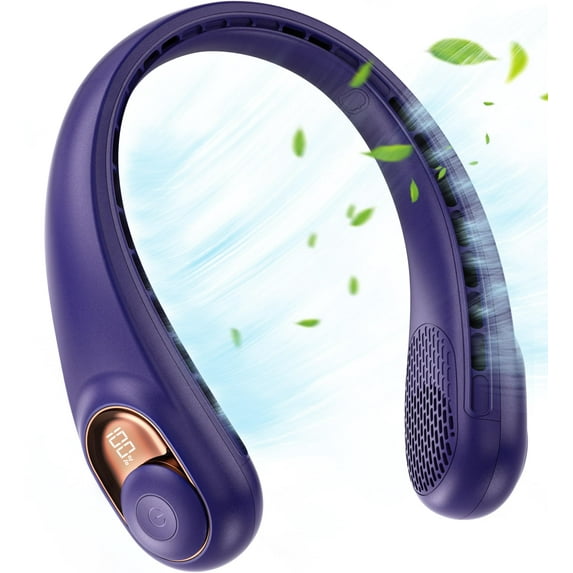 FU1999 Neck Fan, Bladeless Wearable Hands-Free Portable Fan, 5200mAh Rechargeable, 360° Cooling with 3 Speeds, Ultra-Quiet Personal Fan LED Display, Idea for Home, Office, Travel, Sports- Purple