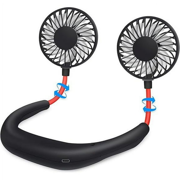 FU1999 Portable Neck Fan Rechargeable USB Hands-Free Fan Personal 360 Double Headed Free Rotation 3 Speed Adjustable Wearable Face Mini Small Fan Perfect for Working, Office, Reading, Traveling
