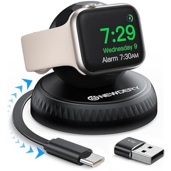 FU1999 Retractable for Apple Watch Charger Stand, Portable Fast Wireless Magnetic Charging Station with USB C Cable for iWatch Ultra Series 10/SE/9/8/7/6/5/4/3/2/1, Black