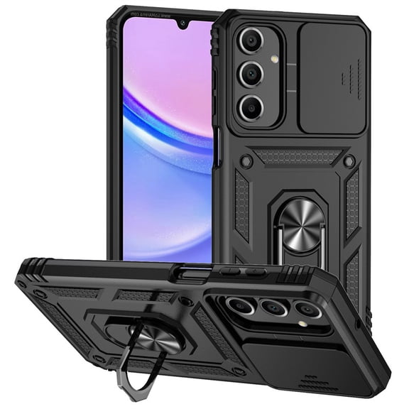 FU1999 for Samsung Galaxy A15-5G Case: Protective Shockproof Rugged Military Grade Drop Protection A15 Cell Phone Mobile Cover with Kickstand | TPU Matte Textured Tough Hybrid Hard Cases - Black